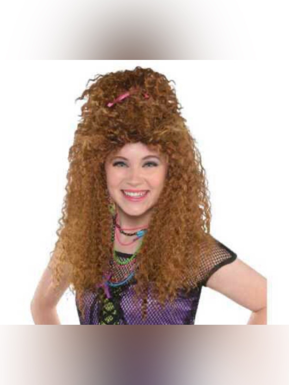 Adult Halloweens 80’s Costume Wig Big Hair Brown Wig Crimp Hair Costume NEW